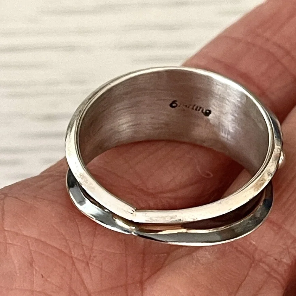 Navajo Turquoise Mens Band Sz 12.5 Three Stone Ring 12mm Sterling Dark Native 5g